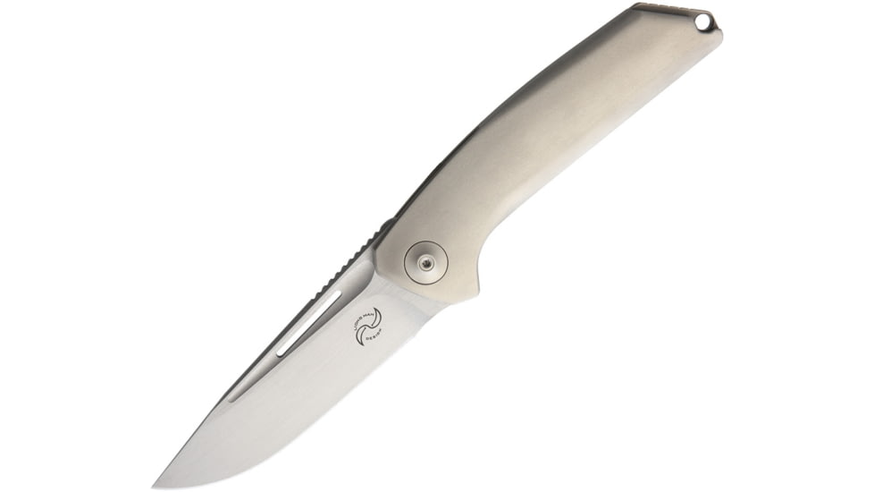 Liong Mah Designs Endevour Bling Framelock Folding Knife, 3.75in Satin Cpm S35Vn SS Drop Point, Gray Matte Finish Titanium Handle, Pocket Clip, Black Nylon Case, ENDEVOUR BLING