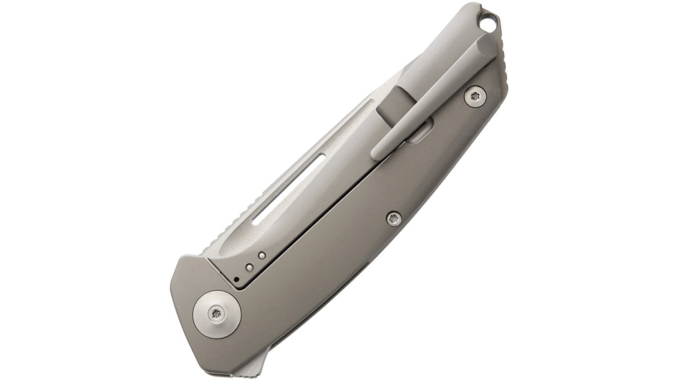 Liong Mah Designs Endevour Bronze Folding Knife, 3.75in Satin Cpm S35Vn SS Drop Point, Bronze Matte Finish Titanium Handle, Pocket Clip, Black Nylon Case, ENDEVOUR BRONZE