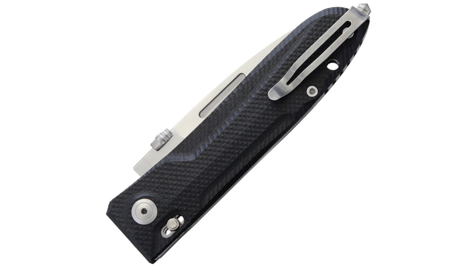 Lionsteel Big Daghetta G10 Folding Knife, 3.75in Satin D2 Tool Steel Spear Point Blade, Black G10 Handle, Thumb Stud, Glass Breaker, Pocket Clip, Tol Tactical Operation Lock System, Black, 8710 BK