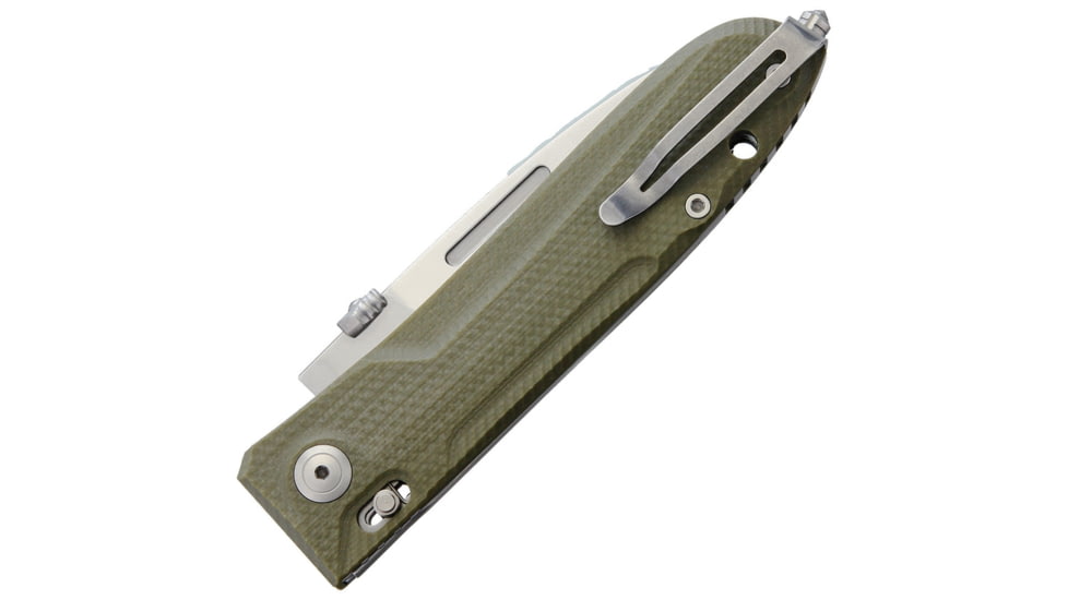 Lionsteel Big Daghetta G10 Folding Knife, 3.75in Satin D2 Tool Steel Spear Point Blade, Green G10 Handle, Glass Breaker, Pocket Clip, Thumb Stud, Tol Tactical Operation Lock System, Green, 8710 GR