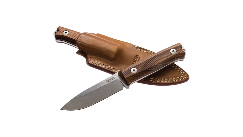 Lionsteel Bushcraft B40 Santos Wood Fixed Blade Knife, 8.88in Overall, 3.88in Stonewash Sleipner Tool Steel Blade, Santos Wood Handle, Brown Leather Belt Sheath, B40 ST
