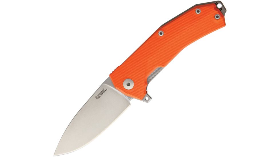 Lionsteel KUR Orange G10 Folding Knife,3.375in,Standard Edge,Drop Point,Stonewash,Orange,G10 Handle LSTKUROR