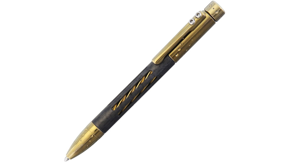 Lionsteel Nyala Pen Carbon Fiber Gold, Nyala Twist Pen, 4.5in Overall, Carbon Fiber Insert, Uses Fisher Space Pen Pr4 Cartridge, Titanium Construction, Gold, Gold, NY FC BRS