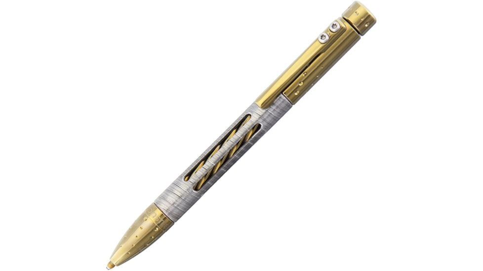 Lionsteel Nyala Pen Damascus Gold, Nyala Twist Pen, 4.5in Overall, Super Dense Twist Damascus By Damasteel Insert, Uses Fisher Space Pen Pr4 Cartridge, Titanium Construction, Gold, Gold, NY SDT BRL