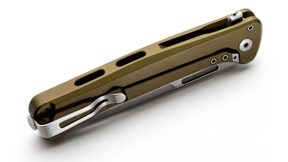 Lionsteel Skinny Framelock Folding Knife by Michele Pensato, 4.5in Closed, 3.5in Stonewash CPM MagnaCut Stainless Blade, Green Aluminum Handle, SK01AGS