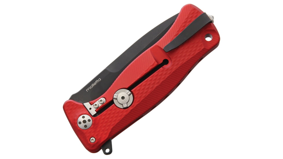 Lionsteel SR11 Red Framelock Folding Knife, 3.5in Black Oxide Coated Sleipner Tool Steel Drop Point, Red Textured Aluminum Handle, Glass Breaker, Pocket Clip, SR11A RB