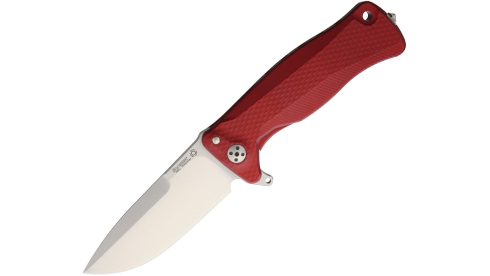 Lionsteel SR11 Red Framelock Folding Knife, 3.5in Satin Sleipner Tool Steel Drop Point, Red Textured Aluminum Handle, Glass Breaker, Pocket Clip, SR11A RS