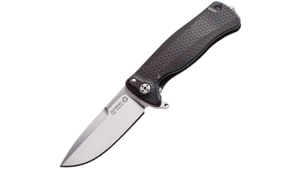 Lionsteel SR22 Framelock Folding Knife, 3in Satin Sleipner Tool Steel Drop Point, Black Textured Aluminum Handle, Glass Breaker, Pocket Clip, SR22A BS