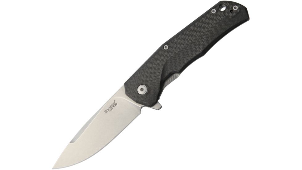 Lionsteel TRE Titanium Framelock CF Folding Knife,2.88in,Bohler M390 Steel,Drop Point,Stonewash,Black,Carbon Fiber Handle LSTTREFC