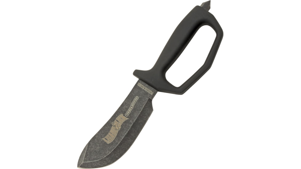 Lizard Lick D Guard Bowie Knife, 13 1/2in Overall, 6 1/2in Black Stonewash 440A SS Wide Bellied Blade, Black Rubberized D-Guard, LZ02