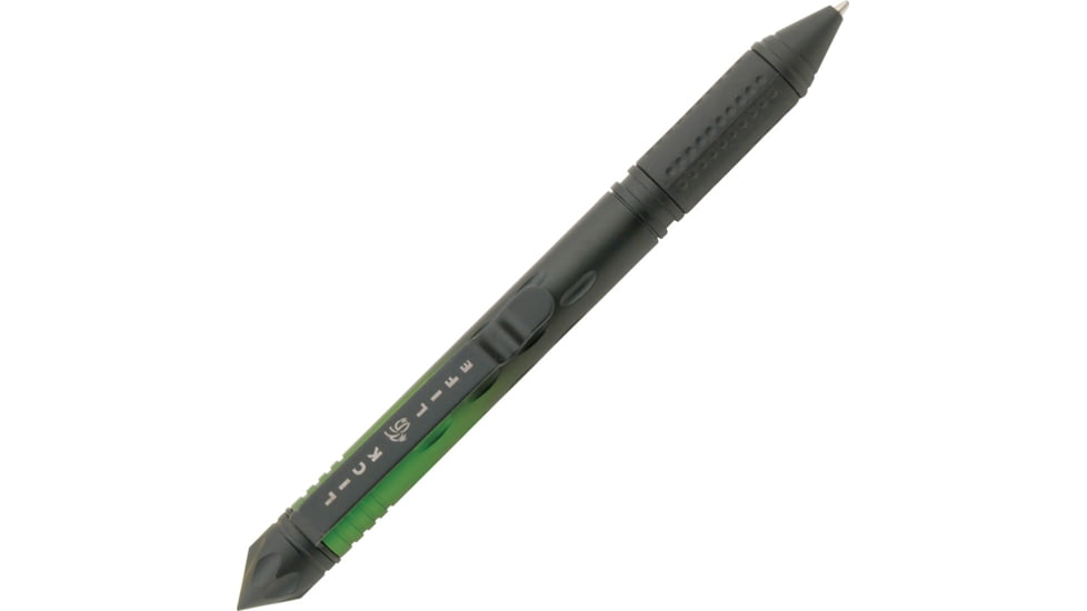 Lizard Lick Ronnies Tactical Pen Green, 6 1/4in Overall, Black/Green Anodized Aluminum Construction With Rubber Grip, Self Defense/Glass Breaker Tip, Black Ink, Black SS, Green, LZ06