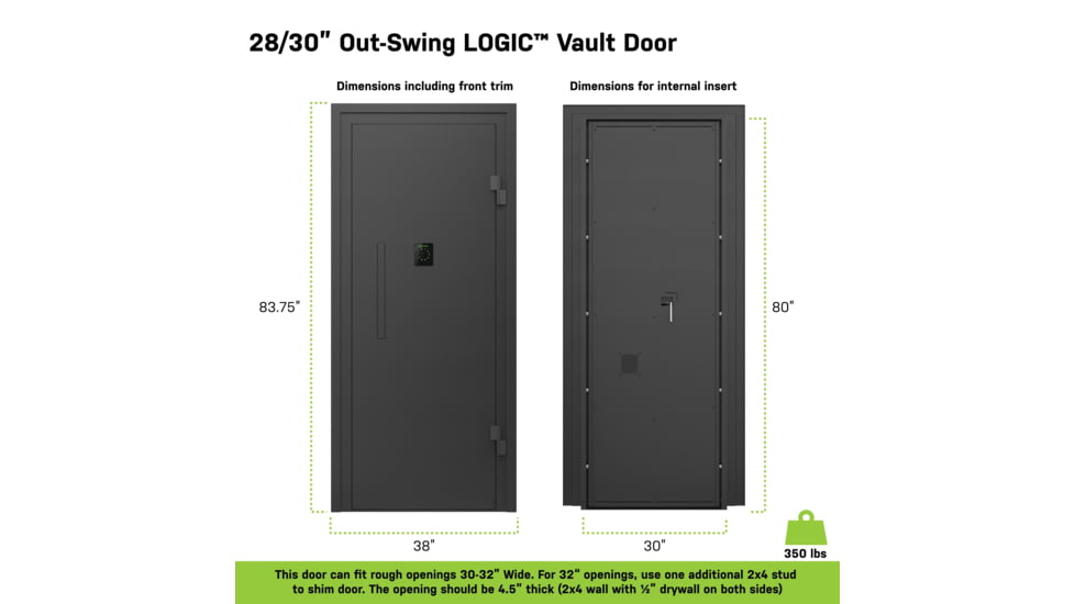 Lockdown Vault Door, Out Swing, 28/30in, LH, Black, 1118815