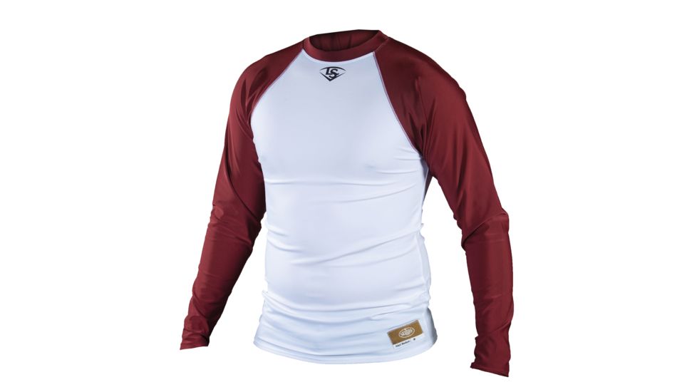 Louisville Slugger Youth Slugger Compression-Fit Raglan Long Sleeve Shirt,White/Maroon,Large LS1514-YL-WH-MR