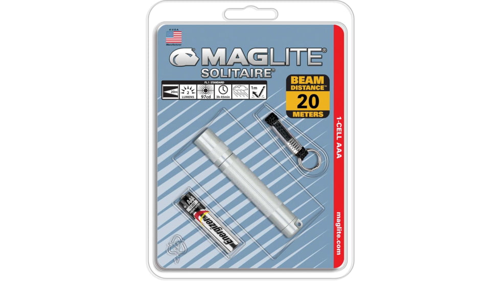 MagLite Solitaire AAA 1-Cell Incandescent Flashlight, Silver, Blister Pack, K3A106