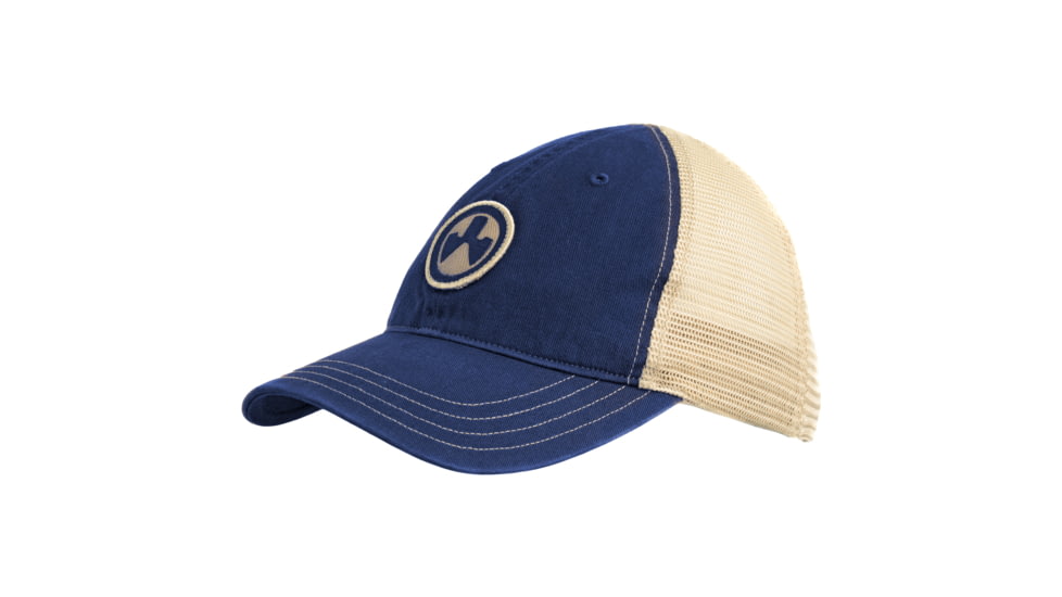 Magpul Industries Icon Patch Garment Washed Trucker Men's Hat, Navy/Khaki, One Size, MAG1105-412