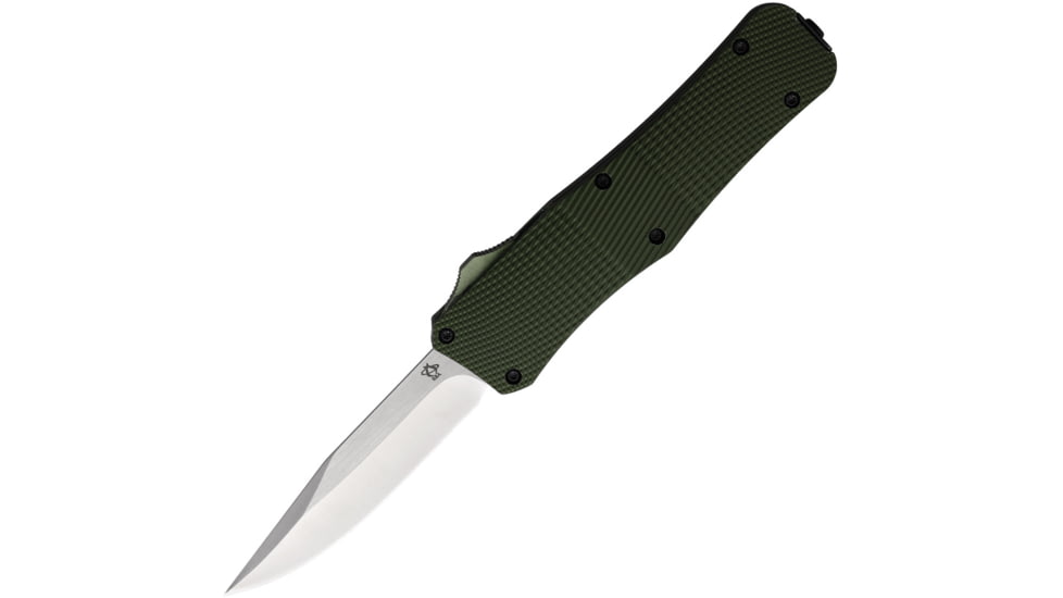 Mantis Auto OTF Automatic Folding Knife, 3.25in, 440C Stainless, Drop Point Blade, Satin Finish, Green Checkered Aluminum Handle, OTF815GDP