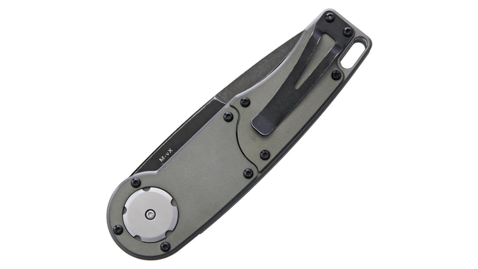 Mantis Gearhead Linerlock SW DP Folding Knife, 3.38in Black Stonewash Partially Serrated Drop Point, Gray Satin Handle, GH2020DPS