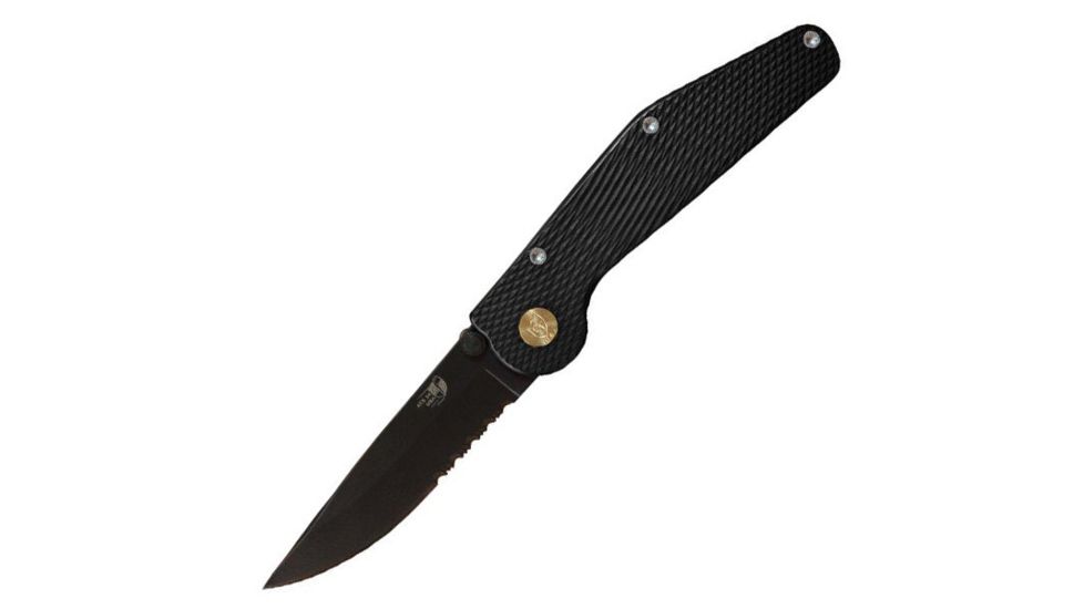 Mantis GT Folding Knife,3.75in Drop Point Combo Ti-Nitrate coated Stainless Steel,Black Aluminum Handle GT102