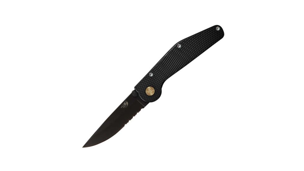 Mantis Gt-Folder, 3.75in Drop Point, Serrated Blade, Manual, Black, GT-102