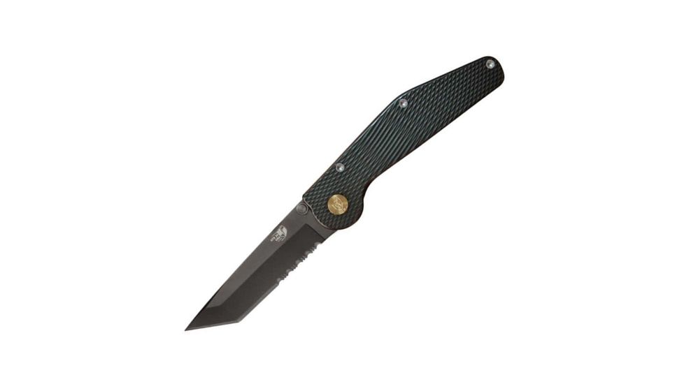 Mantis GT Folding Knife,3.75in Tanto Combo Ti-Nitrate coated Stainless Steel,Green Aluminum Handle GT310
