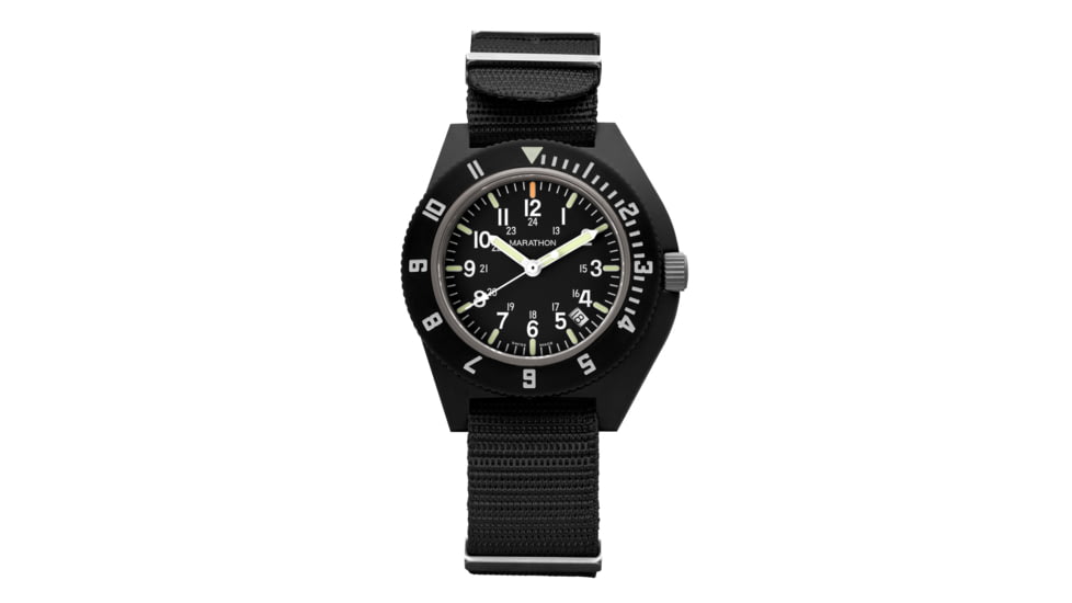 Marathon 41 mm Maraglo Navigator Watch w/Date, Nylon Defstan, Black, WW194013BK-2102
