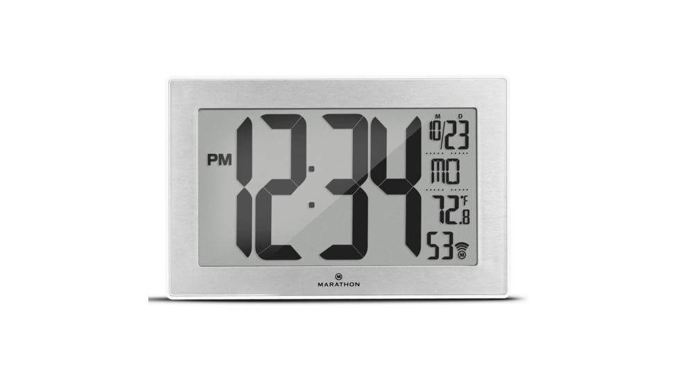 Marathon Atomic Digital Wall Clock, White, 9.5in x 1in x 6in, CL030068-WH-SS-NA