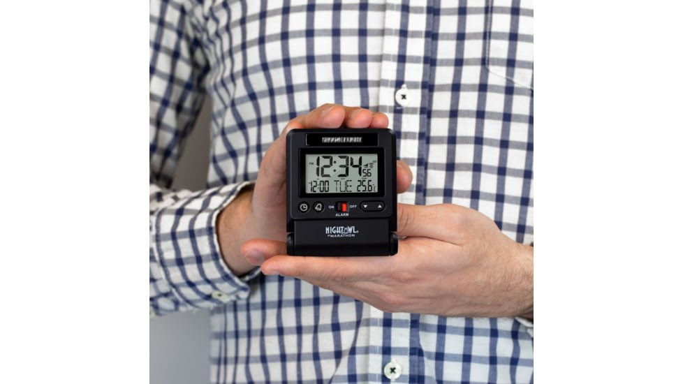 Marathon Atomic Travel Alarm Clock w/Auto Night Light, Black, CL030036-BK-00-NA