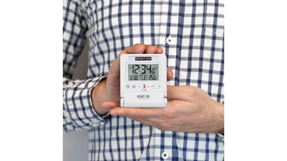 Marathon Atomic Travel Alarm Clock w/Auto Night Light, White, CL030036-WH-00-NA