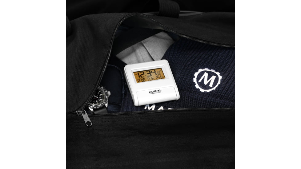 Marathon Atomic Travel Alarm Clock w/Auto Night Light, White, CL030036-WH-00-NA