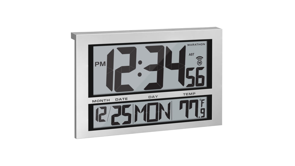 Marathon Commercial Grade Jumbo Atomic Wall Clock w/6 Time Zones, Silver, CL030025-SV-00-NA