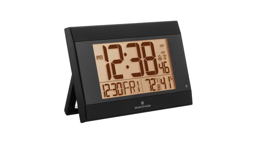 Marathon Digital Wall Clock w/Auto-Night Light, Black CL030052BK