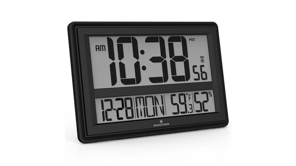 Marathon Jumbo Atomic Wall Clock w/Table Stand, Black, CL030056-BK-00-NA