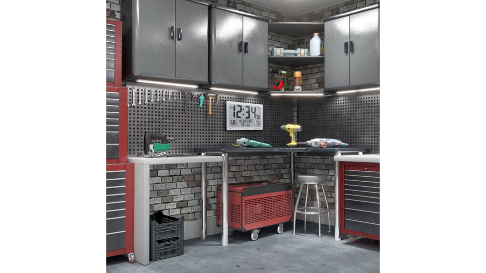 Marathon Slim Atomic Full Calendar Wall Clock w/ Indoor/Outdoor Temperature, Graphite Grey, 14.6in x 1.2in x 9in, CL030066-GG-FD-NA