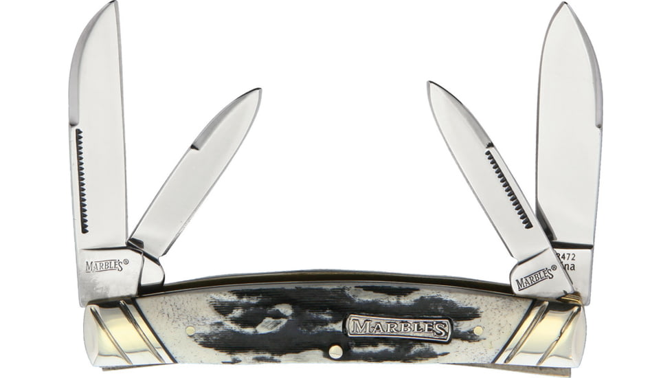 Marbles Black Stag 4 Blade Congress Black Stag Series Folding Knife, Black, Black stag bone handle, KB403 / MR472
