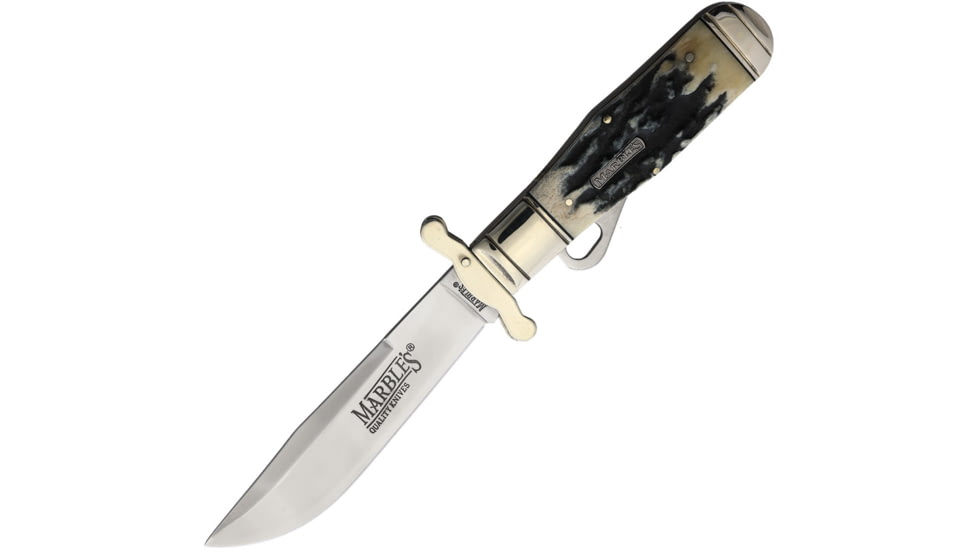 Marbles Black Stag Safety Folder Folding Knife, Mirror finish stainless blade, Black stag bone handle, KE04 / MR477