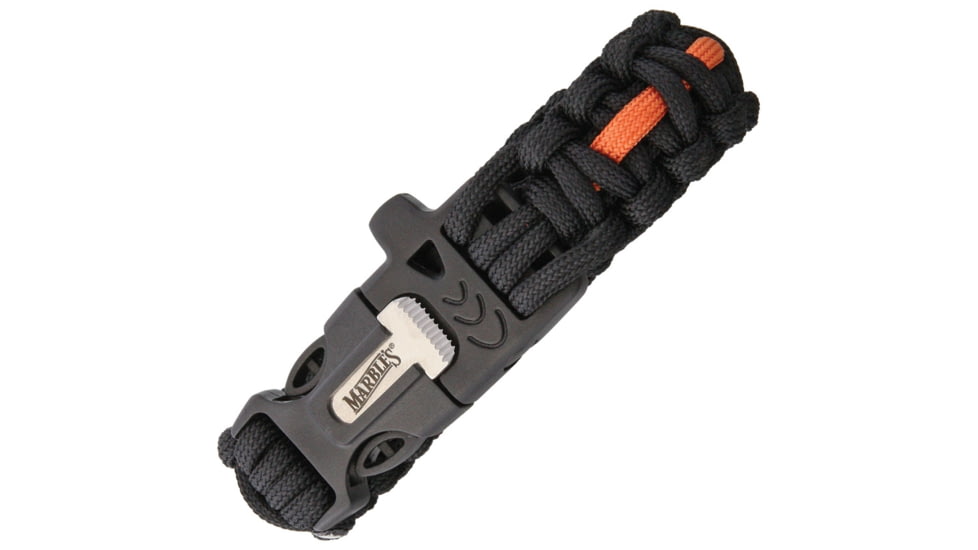 Marbles Brushy Mountian Survival Folding Knive Set, Lockback, Closed 5in, Blade 3.75in L SS L Standard Edge L Matte Finish, Handle Black L Plastic, Black Nylon Sheath, MR395
