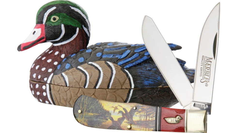 Marbles Wood Duck Knife Decoy Folding Knives Set, Trapper, Closed 4.5in, Blade SS L Standard Edge L Mirror Polish Finish, Handle Synthetic, KB222-1 MR399