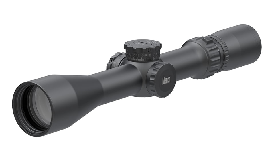 March Scopes 2.5-25X42mm Tactical Turret Rifle Scope, 30mm Tube, SFP, MTR-4 Reticle, Black, NSN None, D25V42TM MTR-4 Reticle