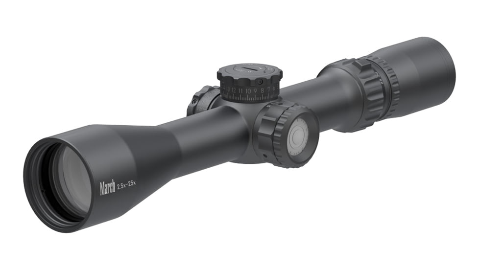 March Scopes 2.5-25X42mm Tactical Turret Rifle Scope, 30mm Tube, SFP, MTR-3 Reticle, with Illumination, Black, NSN None, D25V42TI MTR-3 Reticle