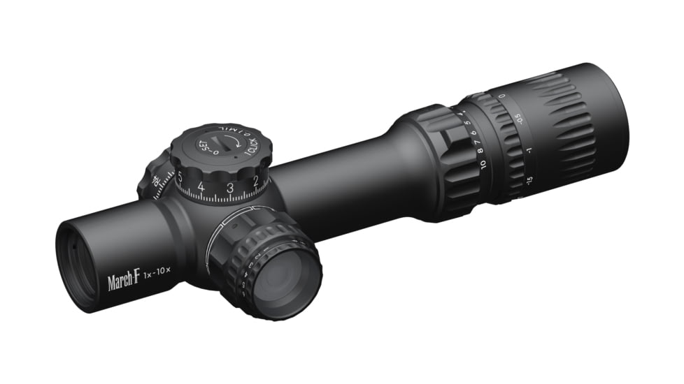 March Scopes March-F Tactical 1-10x24mm LPVO 30mm Tube Rifle Scope w/Custom Unimount, First Focal Plane, DR-TR1FB Reticle, Black, D10SV24FDIML-P-DR-TR1FB