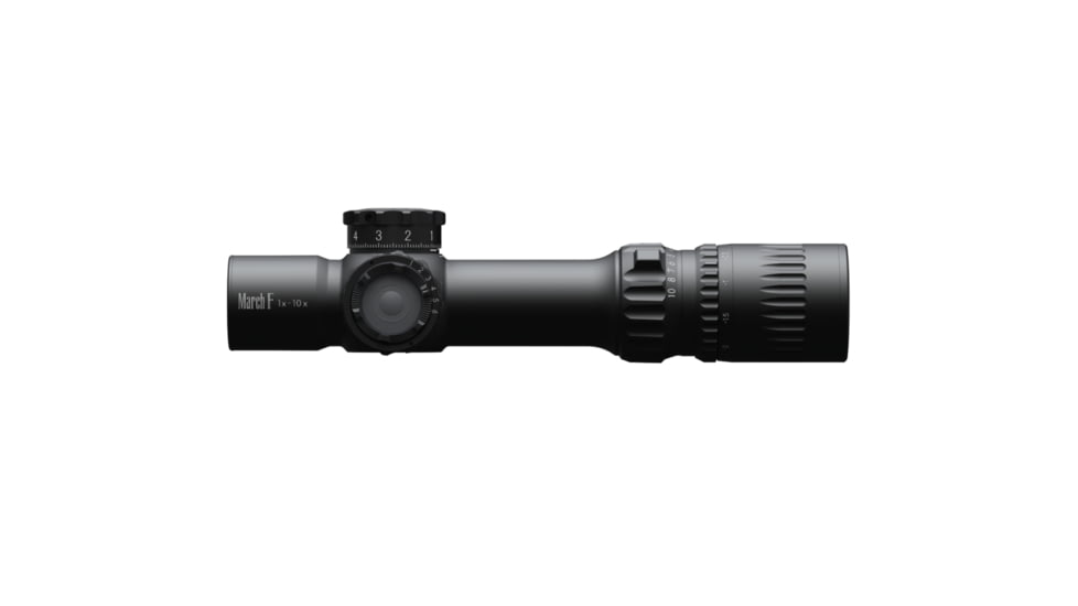 March Scopes Shorty Rifle Scope, 1X-10X24mm, FFP, FMC-3 Reticle, w/ 6-level Illumination, Black, D10S1