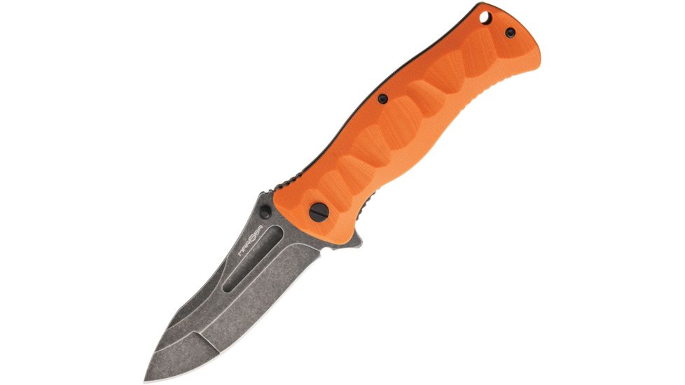 MARSER Kampfer 212 Linerlock Orange Folding Knife,3.625in,Standard Edge,Drop Point,Black Stonewash,Orange,G10 Handle MRSKA212