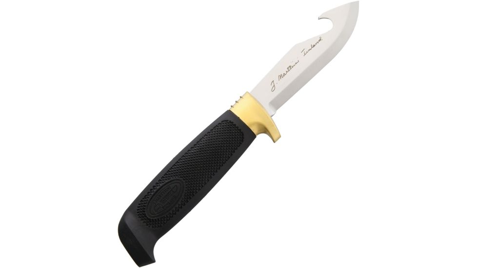 Marttiini Condor Guthook Fixed Blade Knife, 3.5in, Stainless Steel, Standard Edge, Mirror Polish, Black, Handle MN185015