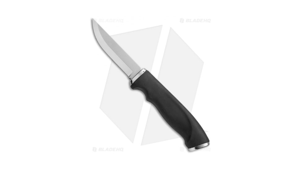 Marttiini Silver Carbinox Fixed Blade Knife, 3.375in, Carbon Steel, Normal Blade, Rubber Black Handle, Steel/Black, 8.125in, BHQ-24552