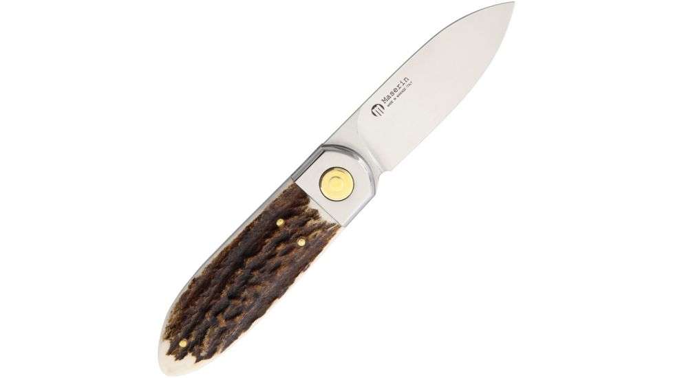 Maserin Hunting Knife Stag Folding Knife,3in,N690 Steel,Standard Edge,Spear Point,Mirror Polish,Stag Handle MAS181CV