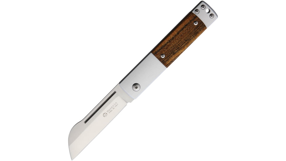 Maserin In-Estro Slip Joint Bocote Folding Knife, Silver, Silver aluminum handle with Bocote wood onlay, 165BO