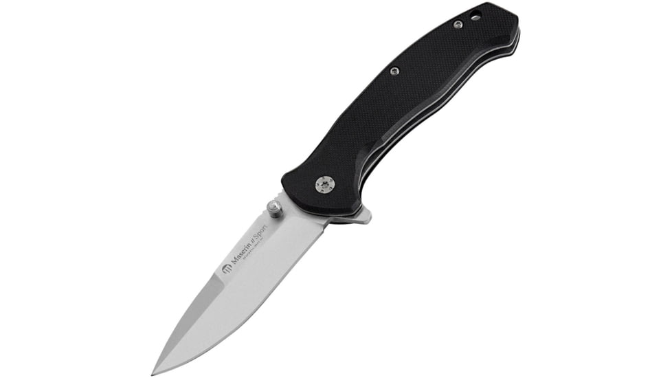 Maserin Sport Linerlock Black Folding Knife, 3 satin finish 440 stainless drop point blade, Black G10 handle, 46005G10N