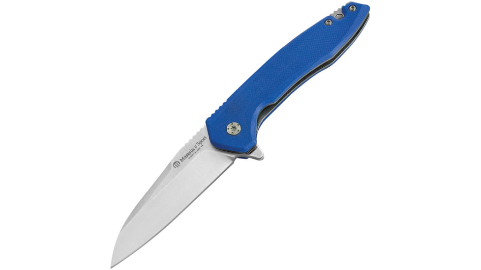Maserin Sport Linerlock Folding Knife, 3 satin finish 440 stainless blade, Blue G10 handle, 46003G10B