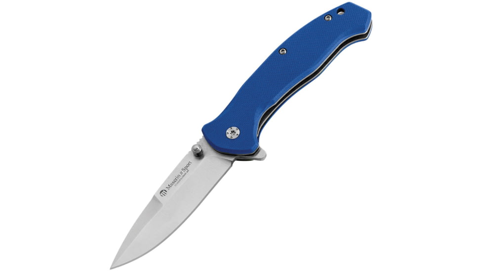 Maserin Sport Linerlock Folding Knife, 3 satin finish 440 stainless drop point blade, Blue G10 handle, 46005G10B