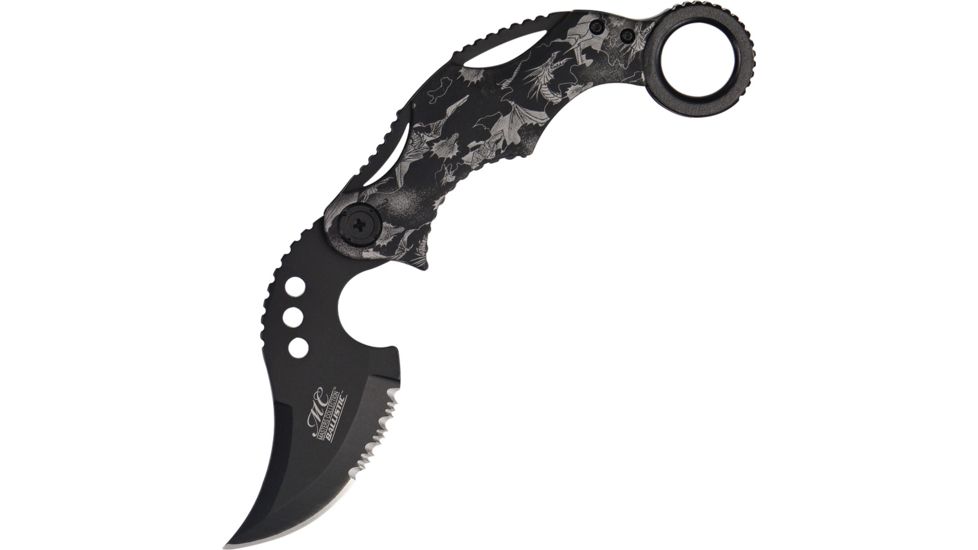 Master Collection Dragon Karambit A/O Fold Knife, SS Assist Black Partially SE, Gray Handle MCA010GY